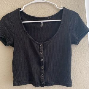 pacsun cropped buttoned shirt grey/black